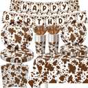 Highland Cow Decorations, 142Pcs Cow Print Plates and Napkins Party Supplies, Brown Cow Birthday Party Decorations Tableware Cups Tablecloth for Cow Baby Shower Farm Cowboy Theme Party