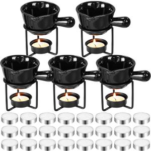 Yungyan 35 Pcs Ceramic Butter Warmers 5 Butter Warmers for Seafood with 25 Tealight Candles 5 Stand 2 oz Mini Simmer Pot Set for Sauce Chocolate Cheese Fondue Lobster Dishwasher Microwave Oven Safe