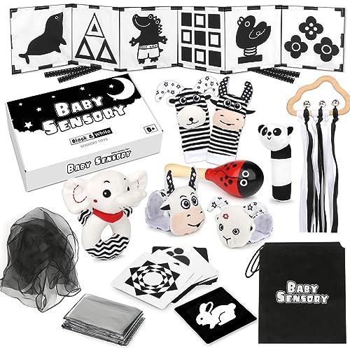 Joyreal High Contrast Baby Toys 0-6 Months, Black and White Sensory Toys for Newborn Brain Development, Montessori Infant Toys with 20 Cards