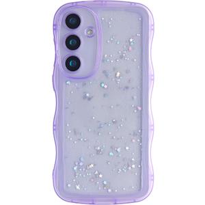 Glitter Case for Galaxy S22 Ultra, Cute Wave Frame Curly Shape Sparkly Shiny Cover, Samsung Galaxy S22 Ultra Bling Cover Stylish Durable Protective Case for Girls Women, Purple (Pruple)