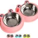 Skrtuan Stainless Steel Pet Bowls, Double Food & Water Bowls for Dogs, Cats & Rabbit, Non-Slip Pet Feeder with Cute Modeling, BPA Free, Dishwasher Safe (Rose Red)