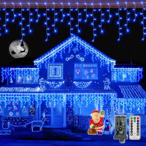 Ollny Icicle Lights for Outside 720LED 60FT, Blue Christmas Lights with Remote 8 Modes Dimmable, Waterproof Connectable Timer Hanging Light for House Outdoor Yard Indoor Decorations