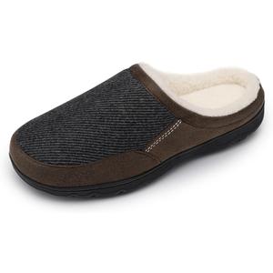 DREAM PAIRS Men's Cozy Memory Foam Slippers with Fuzzy Wool-Like Lining, Slip-on Washable Indoor Outdoor House Shoes (7-8, Brown/Grey)