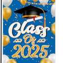 Class of 2025 Congrats Grad Decorative Garden Flag,Blue Gold Graduation Cap Diploma Medal Yard Outside Home Decoration, High School College Outdoor Small Decor Double Sided 12x18, Pack of 3