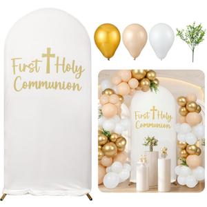 Gilprop 125 Pcs 7.2ft First Holy Communion Baptism Elastic Polyester Arch Cover Christening Baby Shower Balloon Garland Arch Kit Balloon Baptism Party for Celebration Photography Backdrop (Classic)