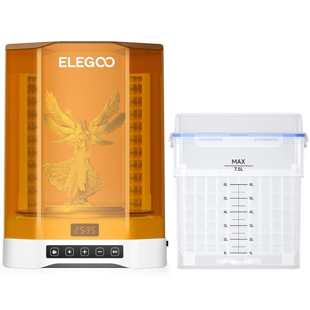 ELEGOO Mercury Plus V3.0 Wash and Cure Station, 7.5 L Large Capacity, Compatible with Mars Saturn Photon Halot MSLA LCD DLP 3D Printers, Washing Size of 9.05"5.3110.24