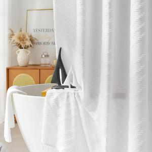 White Shower Curtain Fabric Boho Shower Curtain Cloth Textured Tufted Chevron Elegant Shower Curtains Waterproof for Bathroom 72" x 72"