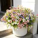 Fake Flowers for Outdoor UV Resistant 24 pcs Pink Summer Artificial Flowers Outdoors, Realistic Faux Silk Flowers Fade Resistant, Fake Plants  Flowers for Garden Porch Planters Window Patio Wedding (Pink  White with Green Ferns)