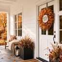 32" Artificial Fall Eucalyptus Wreath with Seeds for Front Door(Orange) 3 Different Shape of Eucalyptus Leaves,Large Size,Full & Vivid,for Autumn Porch Wall Window Fireplace Farmhouse Harvest Decor