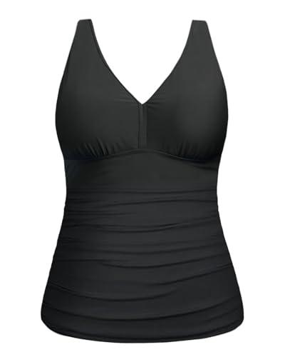 Yonique Women Plus Size Tankini Top Only Tummy Control Bathing Suit Top V Neck Swim Top No Bottom Black 18W