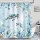 Bonhause Sea Turtle Shower Curtain, Teal Blue Ocean Beach Coastal Bathroom Decor 72 x 72 Inch Polyester Fabric Waterproof Bath Curtain with 12 Hooks