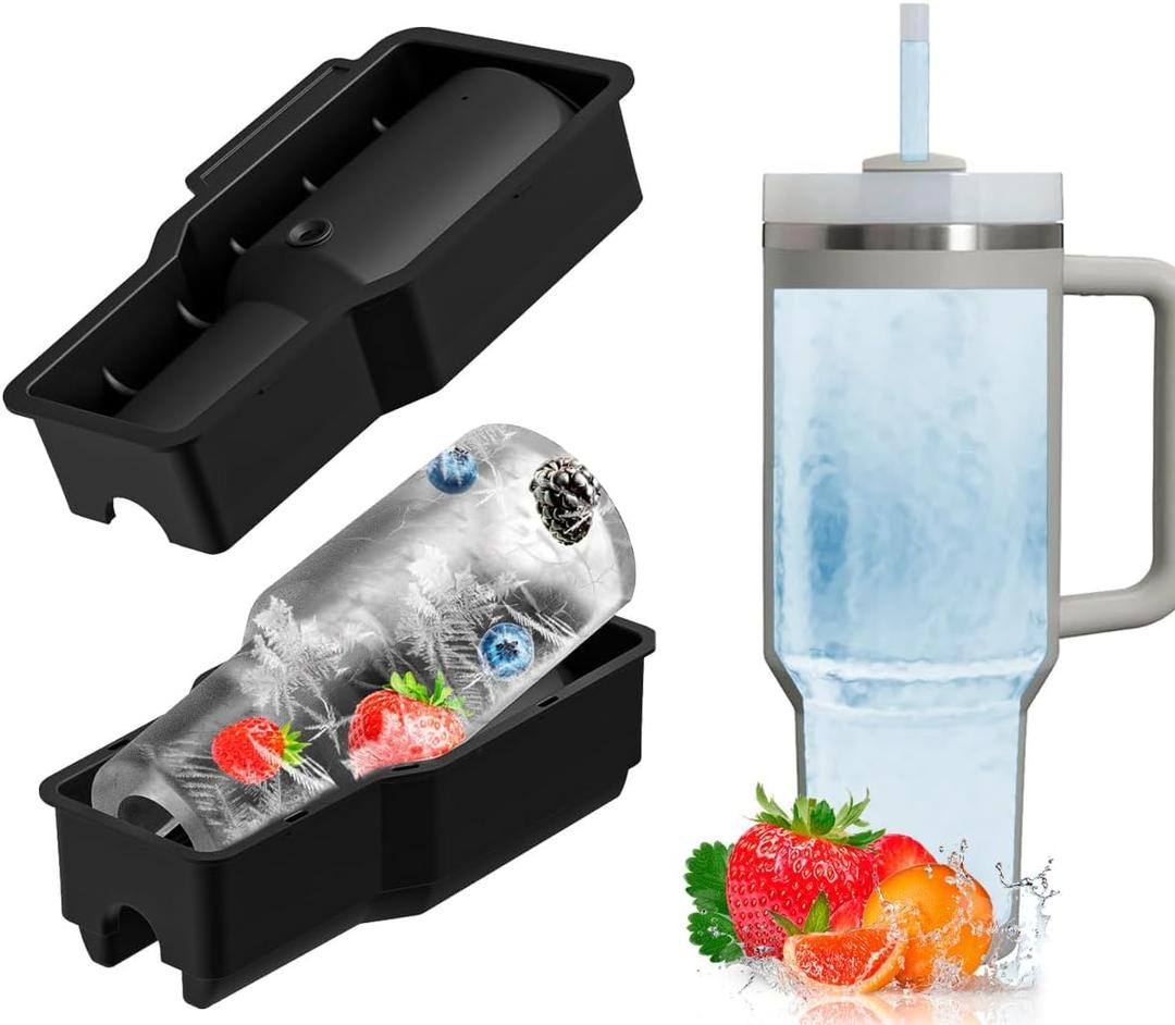 Ice Cube Tray Silicone Ice Mold for 40 oz Tumbler Hollow Cylinder Design with Lid and Bin Perfect Fit for Cup H2.0 Reusable Ice Tray (Black)