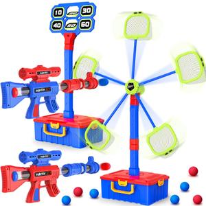 2 IN 1 Shooting Games Toys for Boys 5, 6, 7, 8, 9, 10+ Year Old, Moving Shooting Target and Standing Digital Targets with 2 Toy Guns, 24 Foam Balls, Kids Outdoor Game, Christmas Birthday Gift for Kids