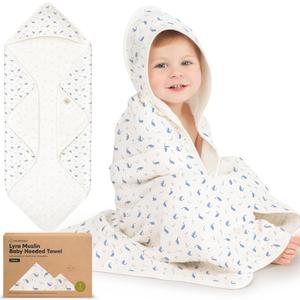 KeaBabies Muslin Baby Bath Towels with Hood for Girls, Boys, Large Organic Cotton Hooded Baby Towels for Newborns, Toddlers, Infant, Kids, Soft Absorbent Newborn Bath Essentials Gift Set (Whale Bay) (Regular 35x35")