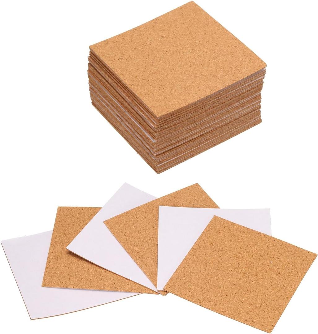uxcell 50pcs Self Adhesive Cork Coasters 3.1"x 3.1"x 0.04" Cork Mats Cork Tiles Cork Backing Sheets Mini Wall Cork Board for Coasters and DIY Crafts, Square