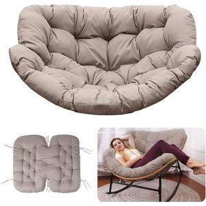 Outdoor Rocking Chair Cushion  Waterproof Wicker Egg Chair Replacement Pad, Thick Papasan Seat Cushion with Ties for Indoor & Outdoor Patio, Porch, Balcony, or Garden (Khaki)
