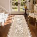 GarveeHome Provence 2x6 Washable Kitchen Runner Rugs Non Slip Vintage Boho Cottage Long Rug for Hallways Bedroom Entryway Bathroom Mat with Rubber Back Pinkish Brown