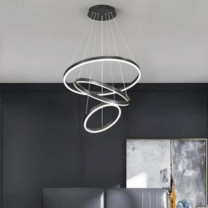 Modern LED Chandelier,3 Ring Black Chandelier Led Pendant Light Fixture,Dimmable Upgraded Modern Chandelier for Dining Room,Luxury Contemporary Led Pendant Lighting for Living Room Staircase Foyer (D23.6",Medium)