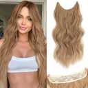 Halo Hair Extensions 20 Inch Invisible Wire Hair Extensions Adjustable Long Wavy Hairpiece Synthetic Upgrade 4 Secure Clips in Hairpieces 20 Inch,Honey Blonde