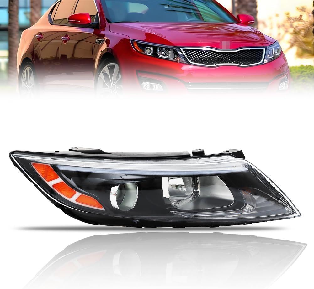 Right Halogen Headlight Assembly for 2014-2015 Ki-a Optima, Passenger Side Halogen Headlamp with Clear Lens Black Housing Amber Reflector, 1 PC