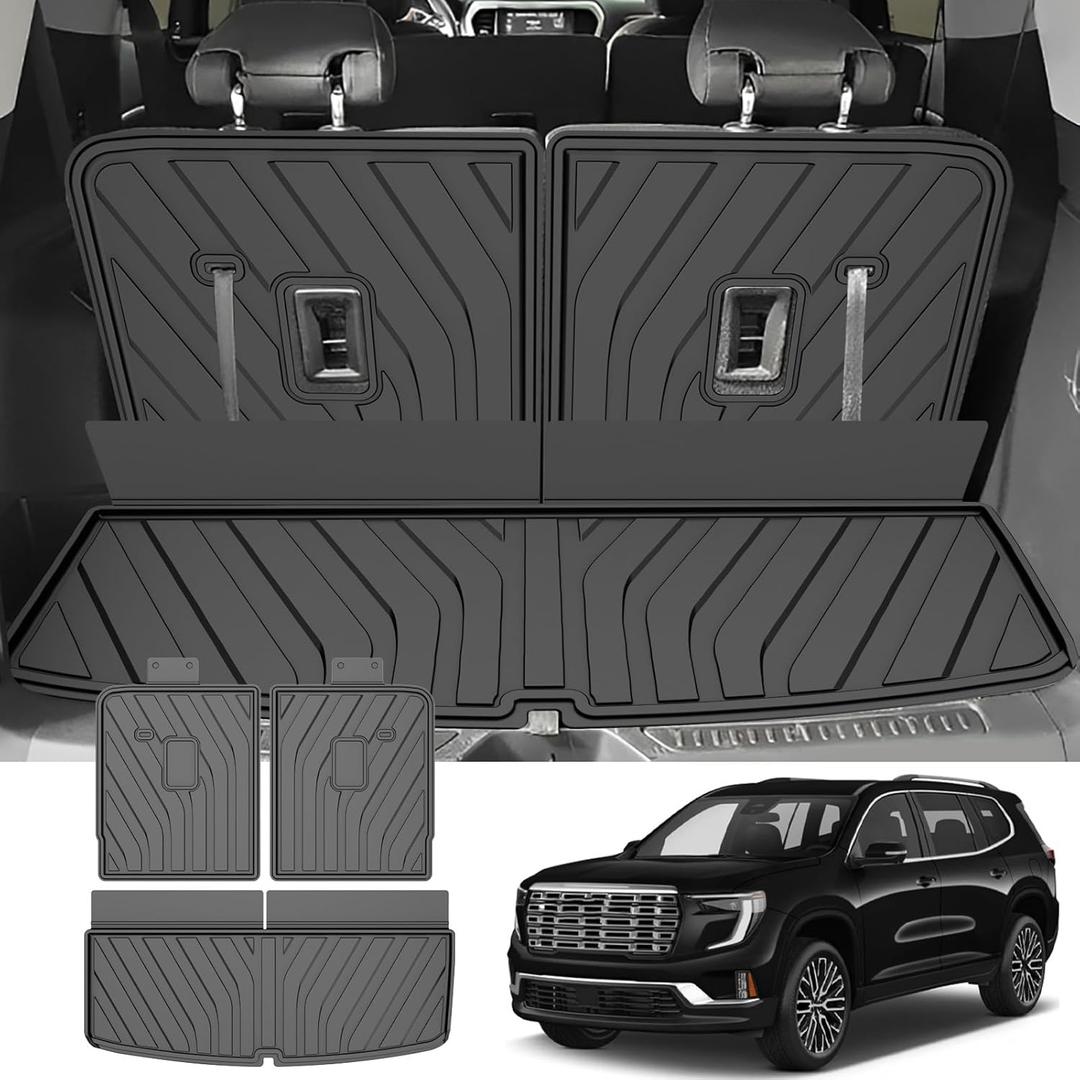 for 2023 Acadia Cargo Liners & Backrest Mat: Fit for 2017-2023 GMC Acadia All Weather Cargo Tray Compatible with 2021 2022 2023 GMC Acadia Denali Accessories