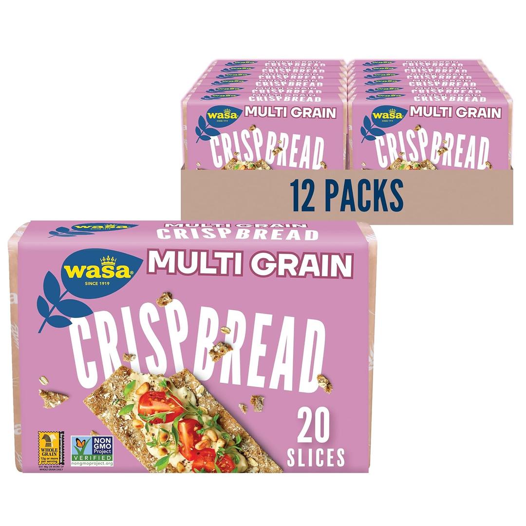 Wasa Multi Grain Crispbread, 9.7 oz (Pack of 12), Multigrain Crackers, Non-GMO Ingredients, Fat Free (BBD 2026 JAN 31)