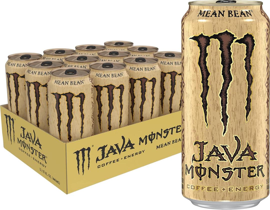 Monster Energy Java Monster Mean Bean, Coffee + Energy Drink, 15 Ounce | Pack of 12, No BB Date