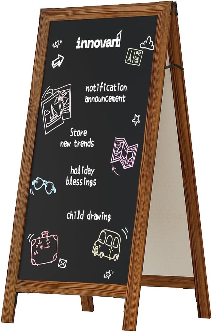 INNOVART Magnetic A-Frame Chalkboard Sign, Sidewalk Sign 40" x 20" with Liquid Chalk, Eraser, Free Standing Chalkboard Easel, Sandwich Chalkboard for Restaurant, Business, Wedding or Events Dark Brown