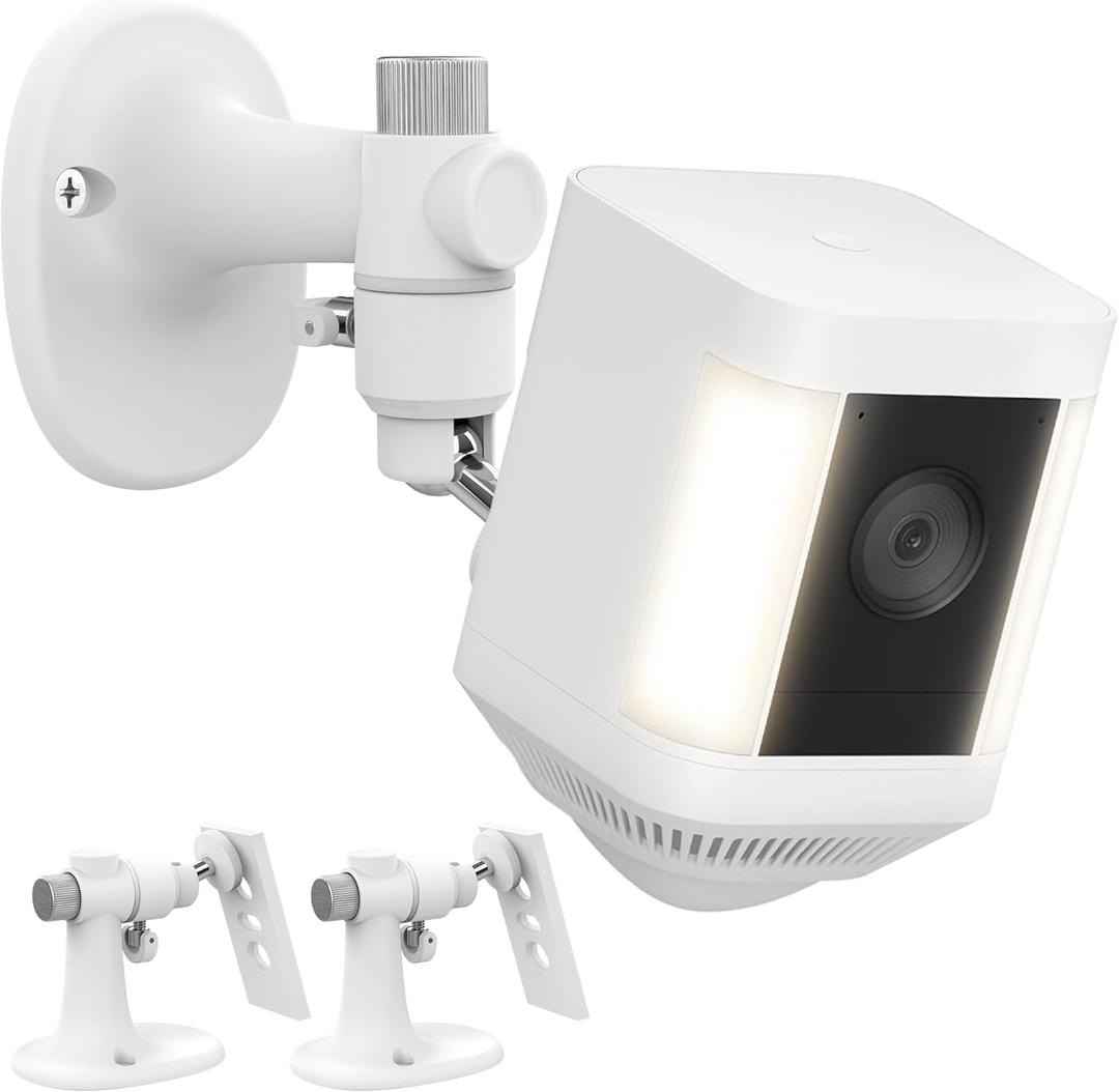 2Pack Wall Mount Bracket for Ring Spotlight Cam Battery Spotlight Cam Plus/Pro Battery, Adjustable Durable Mount Stand, Drill or No Drill Two Ways Installation (White)