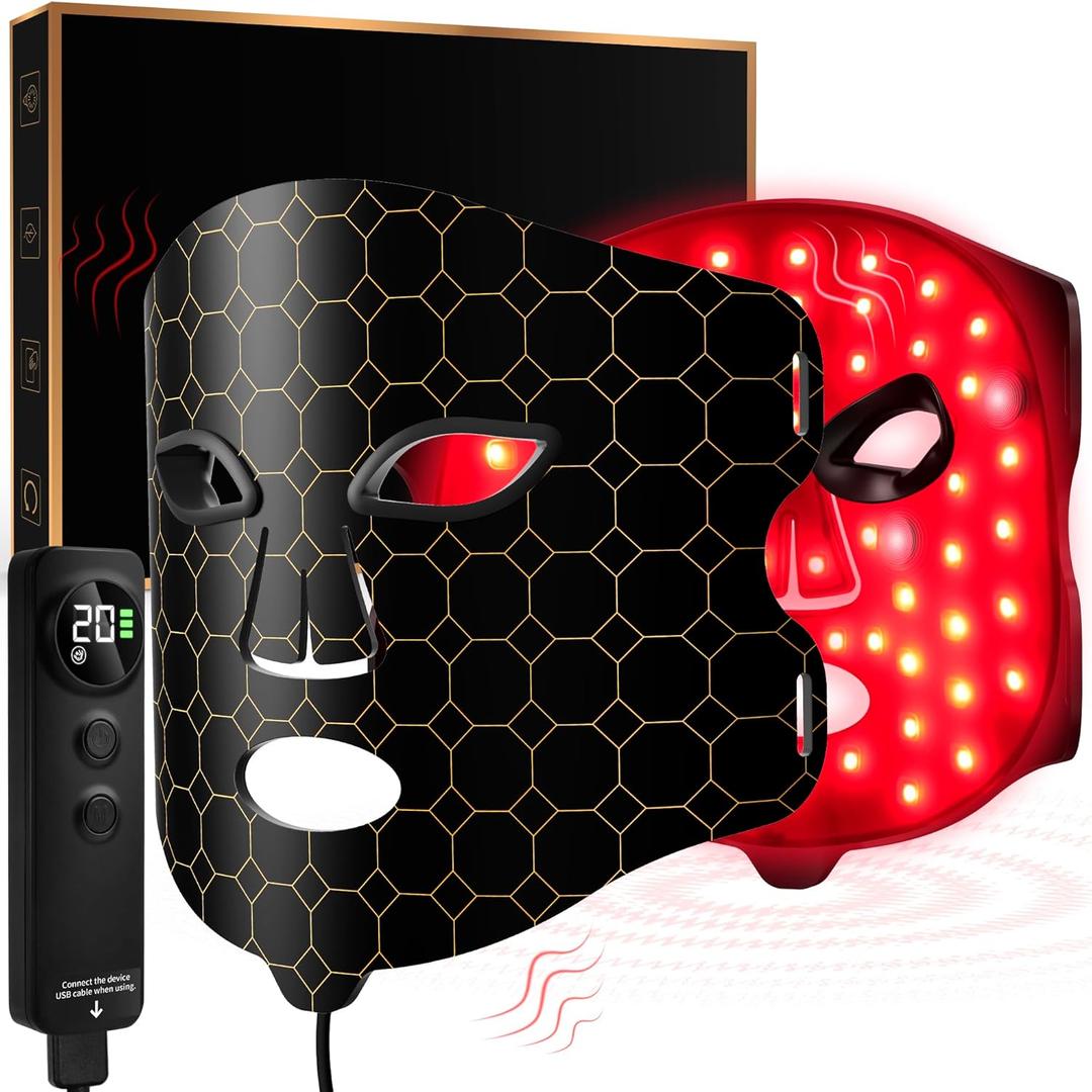LED Red Light Therapy Face Mask with Vibration Massage  4 Light Modes, 216 LED Beads, Infrared Beauty Treatment for Skin Care Anti-Aging, Wrinkle Reduction, Oil Control & Skin Firming with Timer