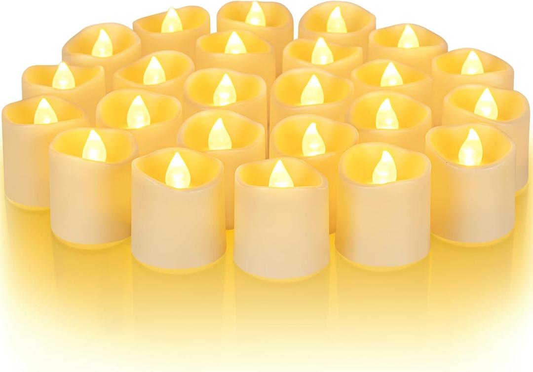 Homemory 24Pack Flameless LED Votive Candles, 200+Hour Long Lasting Electric Fake Candles, Battery Operated Tealights in Warm White for Christmas, Wedding Decor (Ivory Base, Batteries Included)
