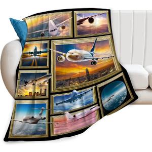 Airplane Blanket Aviation Throw Blanket Soft Fleece Flannel Bedding Plane Pilot Gifts for Men Pilots Boys Girls Lovers Adults Stuff Plush for Couch Sofa Bed Room Decor 40"X50"