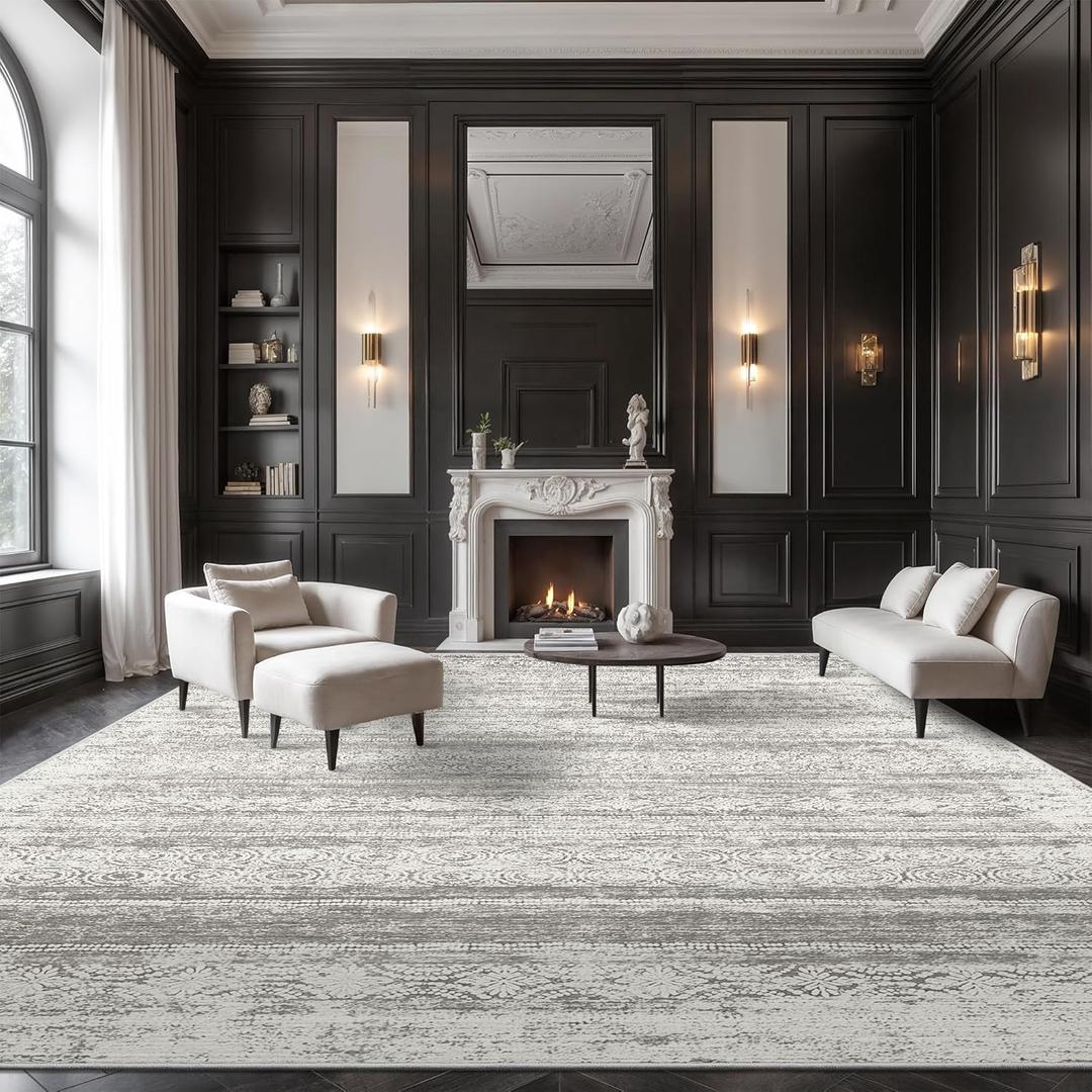 Washable Rugs 8x10 for Living Room - Stain Resistant Non-Shedding Modern Abstract Area Rug, Soft Thin Indoor No Slip Carpet for Bedroom, Dining Table, Home Office - Charcoal Grey (8'x10')