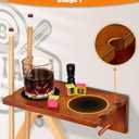 EXTCCT Wall Mounted Cue Holder - Hardwood Billiard Cue Rest and Drink Holder with Chalk Holder 11 x 6.3 x 4.1 Inches (Brown)