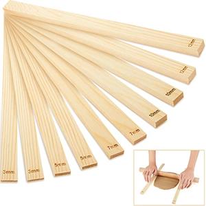 Sasylvia 10 Pcs Pottery Rolling Pin Guides Wood Teaching Rolling Mud Stick Guide Set Polymer Clay Depth Guide Pottery Tools Clay Mudboard Tools (5 Size,Wood Color)