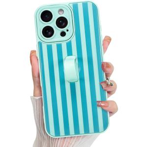 KANGHAR Compatible with iPhone 16 Pro Case, Silicone Stripes Cute Pattern, Wristband Kickstand Camera Protection Soft Slim Cover for Girls Women -Blue