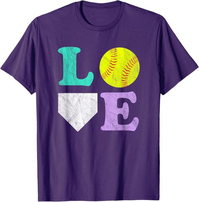Women's or Girls I Love Softball T-Shirt 2XL