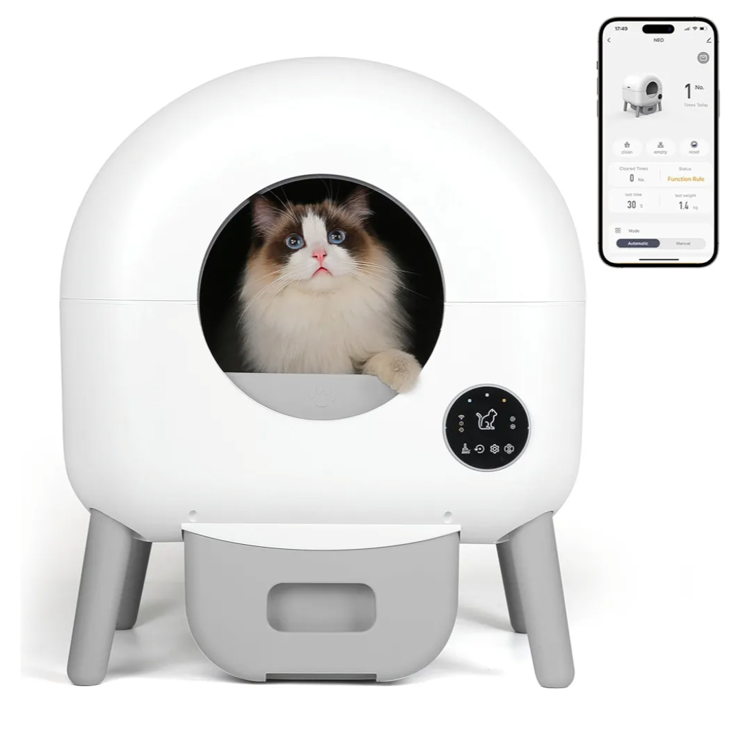 Self Cleaning Litter Box - Automatic Cat Litter Box self Cleaning, with 1 Roll Trash Bags and Mat, Small-White