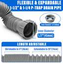 Cinsda 1-1/2" & 1-1/4" P-trap with Adapter, Flexible Sink Drain Pipe, Adjustable P Trap for Bathroom Sink Drain Kit, Kitchen Garbage Disposal, Gray