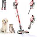 Cordless Vacuum Cleaner for Home with Powerful Suction,Lightweight Stick Vacuum Cordless Rechargeable with 35 Mins Runtime, Hardwood Floor Vacuum for Pet Hair,Carpet,Tile(Light Red)