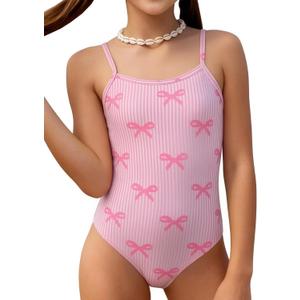 Girls One Piece Swimsuits Cute Summer Beach Crossback Swimwear Sport Bathing Suit with Adjustable Strap, 11-12Y