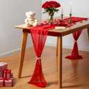 Tegeme 2 Pcs Red Chiffon Table Runner 12 x 106 Inch Boho Gauze Sheer Cheesecloth Romantic for Wedding Birthday Bridal Baby Shower Anniversary Party Mother's Day Valentine Christmas Home Table Decor