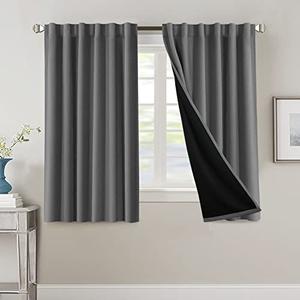 H.VERSAILTEX 100% Blackout Curtains for Bedroom with Black Liner Full Room Darkening Curtains 54 Inches Long Thermal Insulated Back Tab/Rod Pocket Window Drapes for Living Room, 2 Panels, Grey