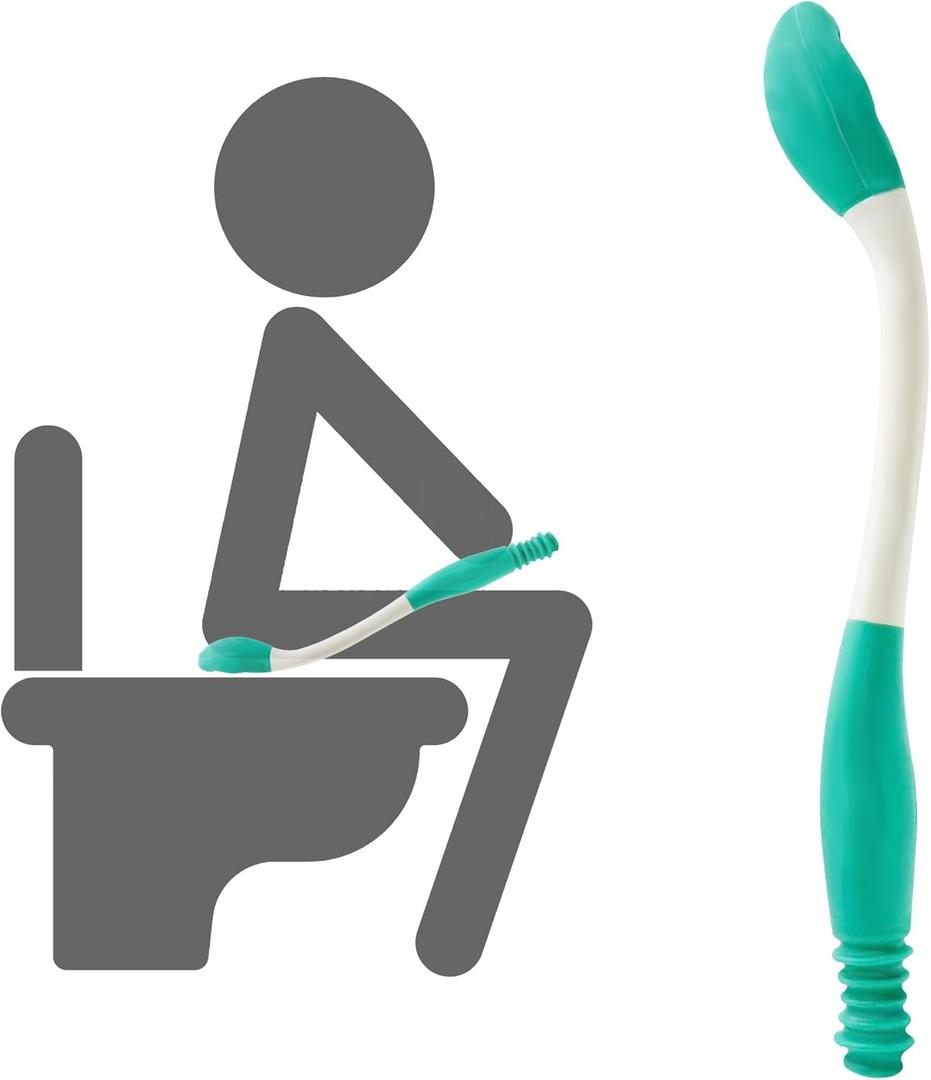 Butt Wiper Tool, 15.7" Comfort Wipe Toilet Aid for Wiping Bottom, Bottom Buddy Wiping Aid for Disabled, Elderly, Overweight, Pregnant People, Easy to Use Bottom Buddy Wiping Assist Tool (White Green -1 Pack)