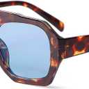 ADE WU Trendy Square Aviator Sunglasses for Women Thick Frame Double Bridge Geometric Sun Glasses (Tortoiseshell/Blue)