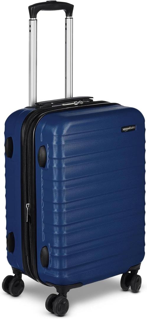 Amazon Basics 21" Hardside Carry-On Luggage with Multi-Directional Wheels, Expandable for Up to 25% More Space, Scratch-Resistant Surface, Organized Interior, Navy Blue