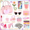 Play Purse for Little Girls Toddler, 35PCS Toddler Purse with Pretend Makeup for Kids, Girl Toys Princess Toy Includes Handbag, Phone, Kids Toy Purse Christmas Birthday Gift for Girls 3 4 5 6 7 8+