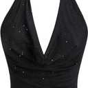SOLY HUX Women's Halter Top Sparkly Sexy Backless Party Crop Tops Club Rave Festival Outfits Black S