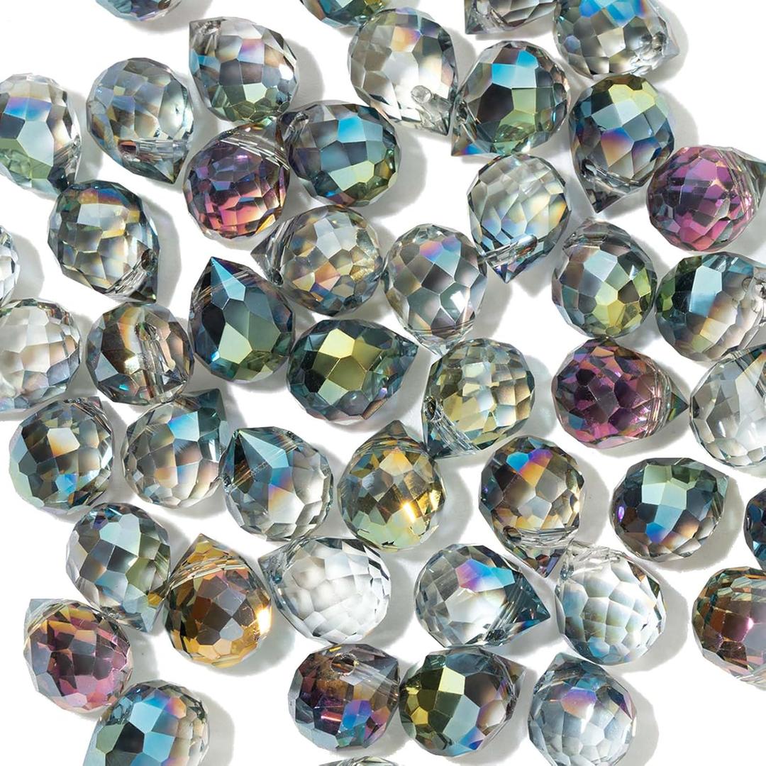 Crystal Beads - 50pcs Assorted Glass Beads for Jewelry Making, Shiny Teardrop Shape, Bulk for DIY Craft Necklace, Bracelet, Earring (8x10mm, Rose Red and Green)