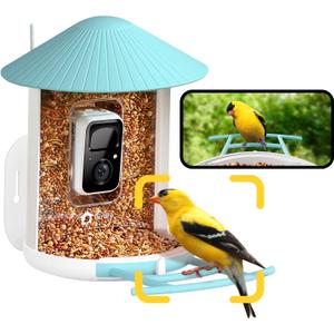 NETVUE by Birdfy Smart Bird Feeder with Camera  AI Identifies Birds Species 2MP Night Vision & App Alerts, 2.4Ghz Wi-Fi Connect IP65 Weatherproof Bird Camera-Gift for Backyard BirdWatchers, Blue